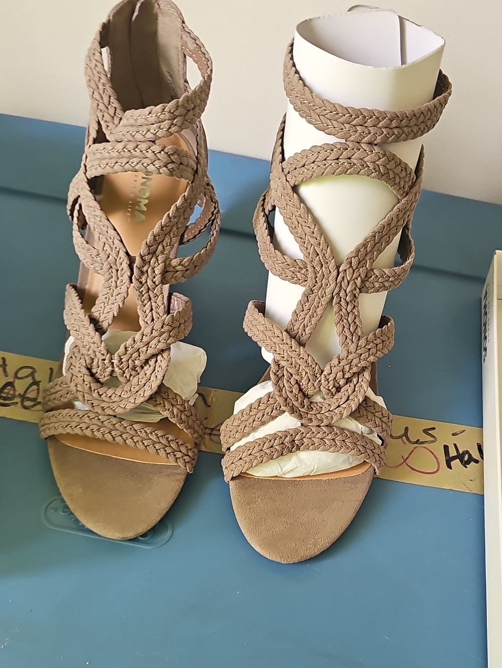 Women's Size 9 Brand New Braided Strappy Sandals - Taupe New